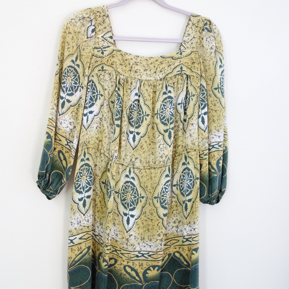 Silk Batik Midi Dress,  Boho Midi - Picture 2 of 11